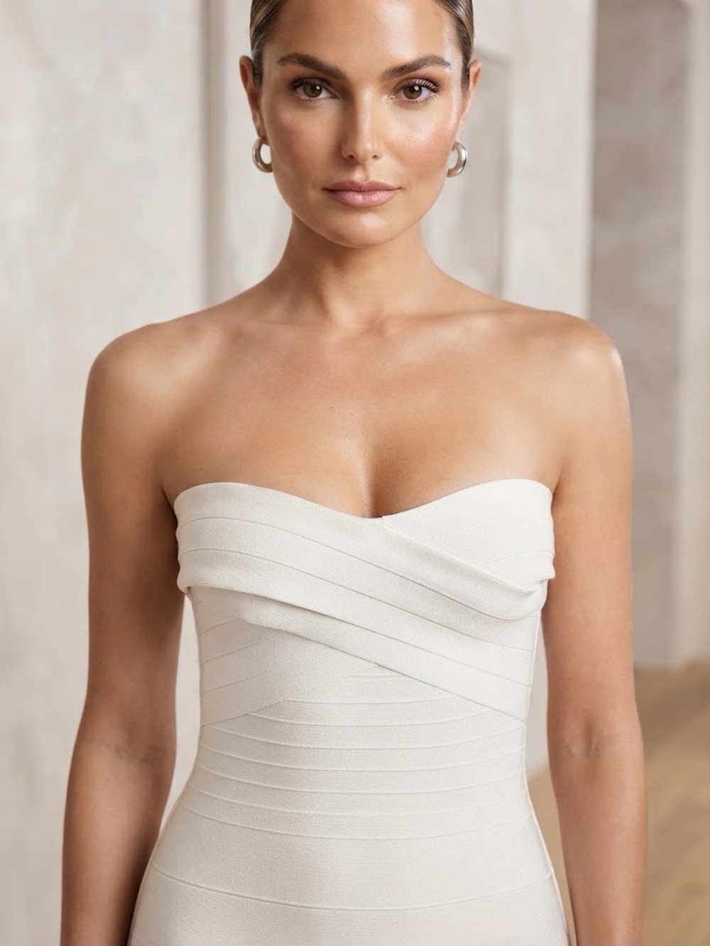 Luxury Strapless Bandage Midi Dress | Sculpting Bodycon Silhouette L NWT